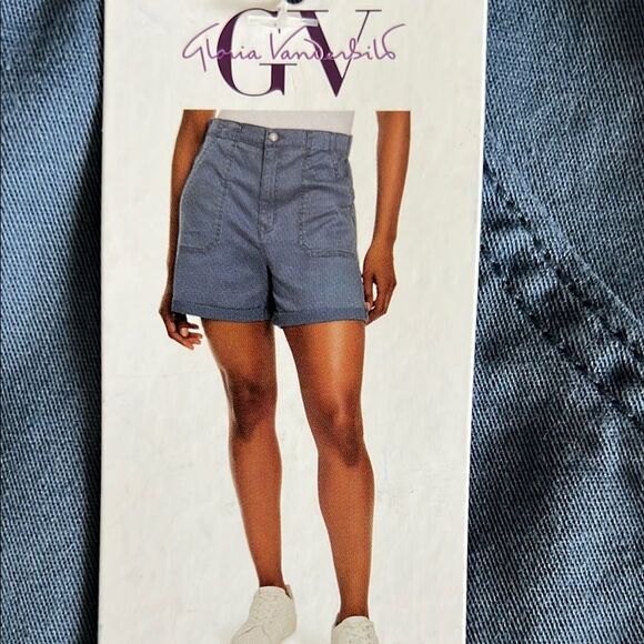 Gloria Vanderbilt High Waist Blue Utility Shorts - Picture 1 of 7